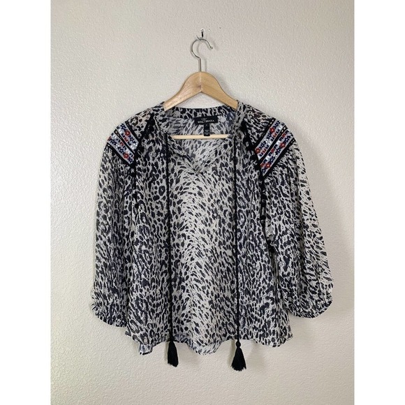 Anthropologie Rina Dhaka Jalisco Peasant Top Size Small S Animal Print Tassels - Picture 2 of 6